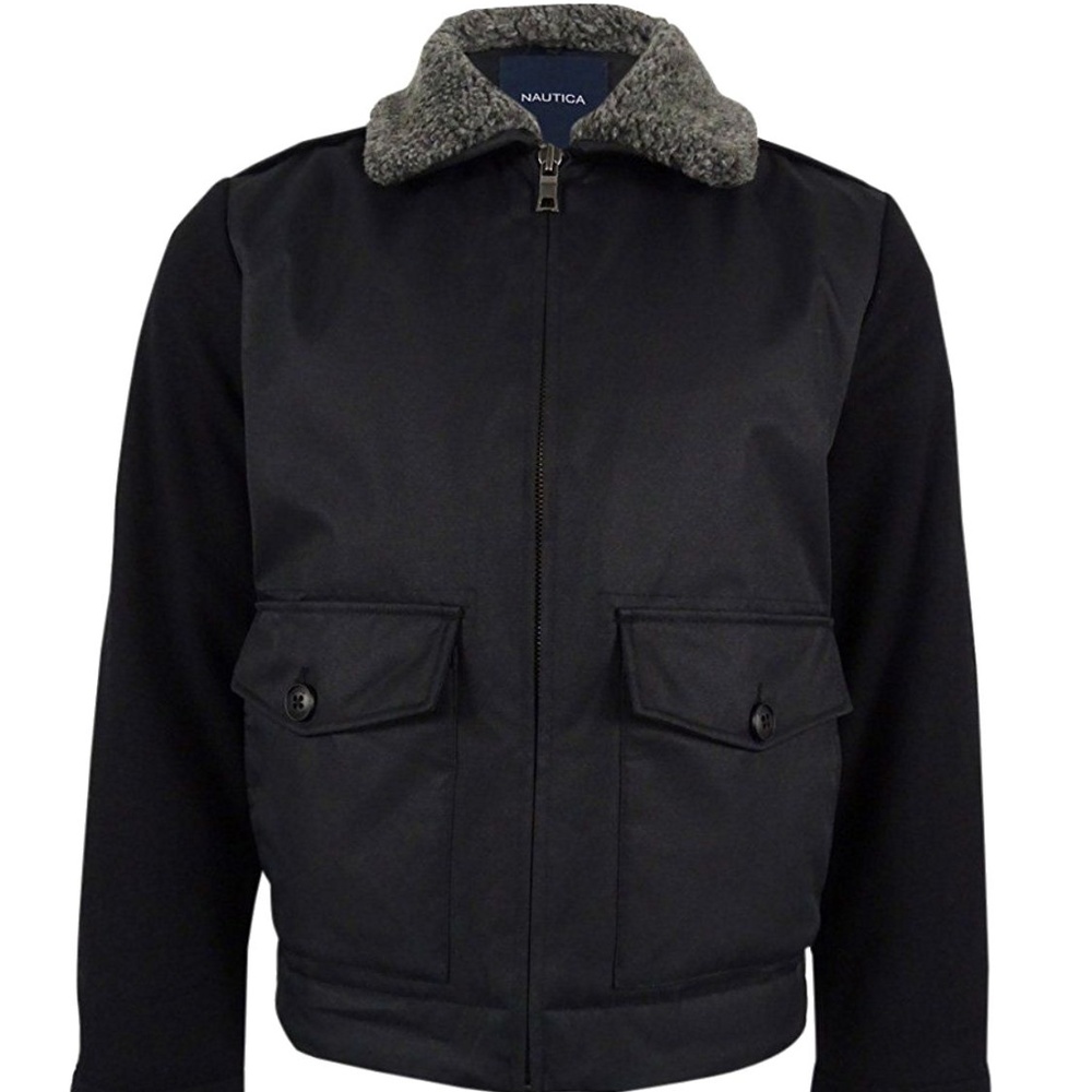 Nautica Wool Sleeve Removable Collar Bomber Jacket